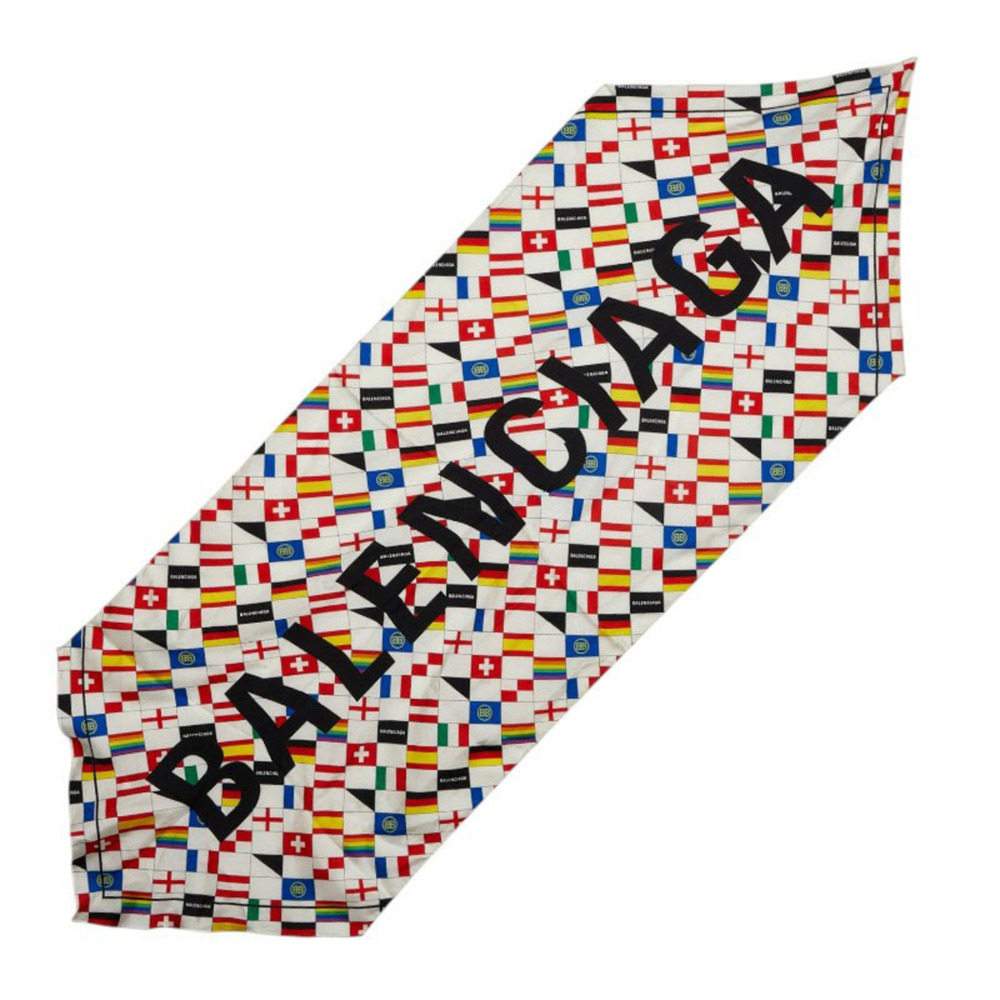Balenciaga flag print scarf/muffler, large size, multicolor, silk, women's.